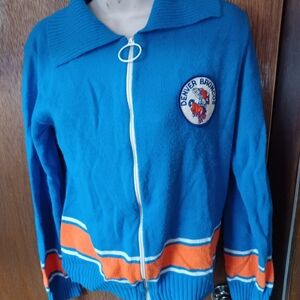 NFL V intage Denver Broncos Sears Blue Cardigan Knit Sweater